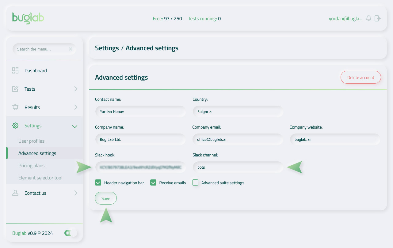 Final steps of the integration and setting in the Buglab platform.